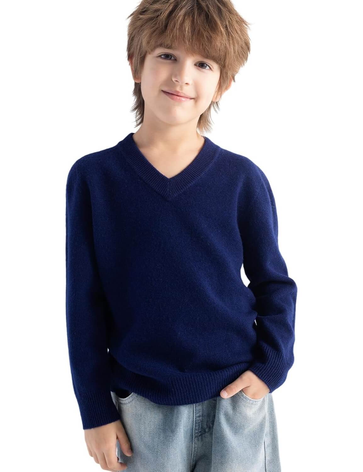 Boys and Girls 100% Merino Wool Seamless V-Neck Sweater