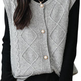 Women's 100% Merino Wool Sweater Vest 2025 Fall Winter Crew Neck Button Down Sleeveless Cable Knit Sweater Vest