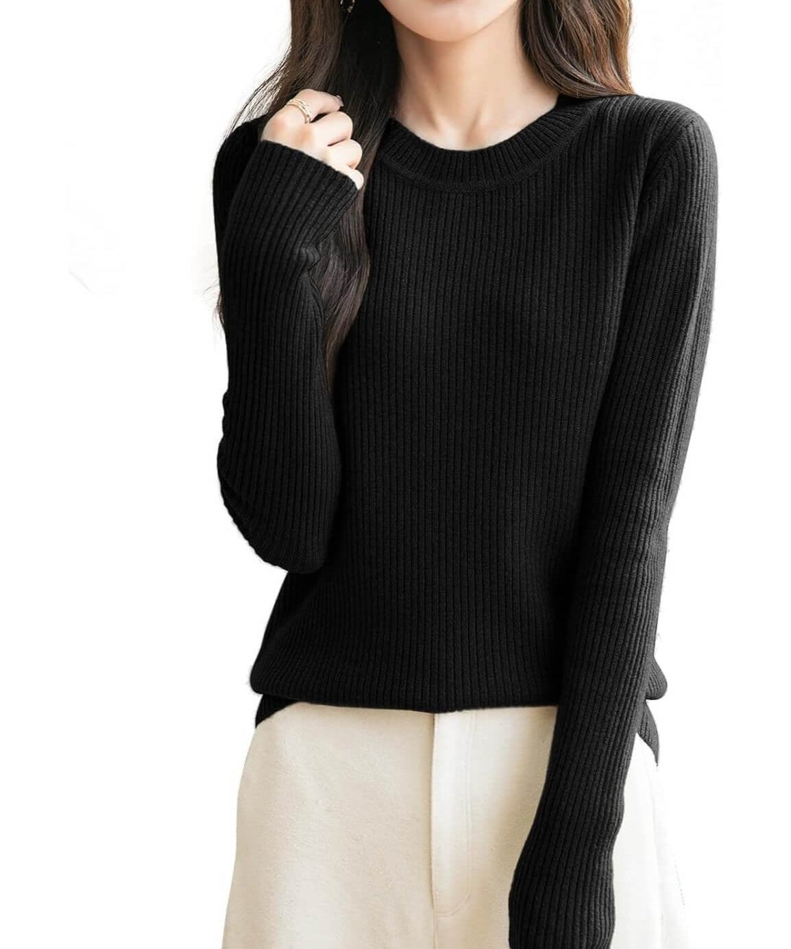 100% Merino Wool Ribbed Crewneck Sweater