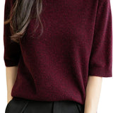 Women's 100% Merino Wool Spring Fall Winter First-Line Ready to Wear Seamless Knit Crewneck Short Sleeve Sweater