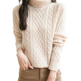 100% merinowol vintage coltrui kabelgebreide trui