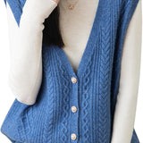 Women's 100% Merino Wool Sweater Vest 2025 Fall Winter V Neck Button Down Sleeveless Cable Knit Sweater Vest