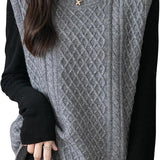 Women's 100% Merino Wool Sweater Vest 2025 Fall Winter Vintage Cable Crew Neck Sleeveless Knit Sweater Vest