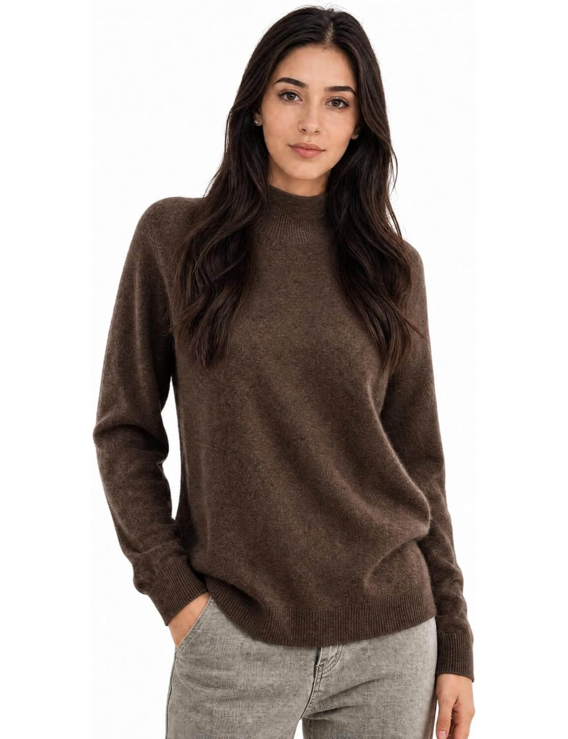 100% Pure Cashmere Mock Neck Pullover Sweater