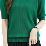 Chanyarn Women's 100% Merino Wool Sweater Crewneck Half Sleeve Tops Lightweight Spring Summer Sweater Knit Pullover