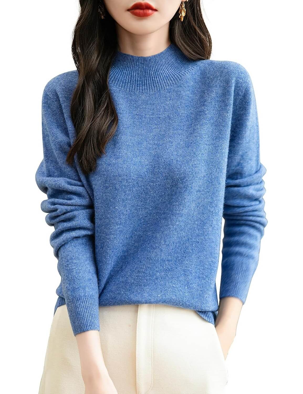 Maglione a collo finto senza cuciture 100% lana merino australiana