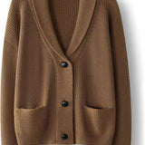 Women's Merino Wool Sweater V-Neck Ribbed 2025 Fall Winter Lapel Button Down Long Sleeve Knit Cardigan with Pocket