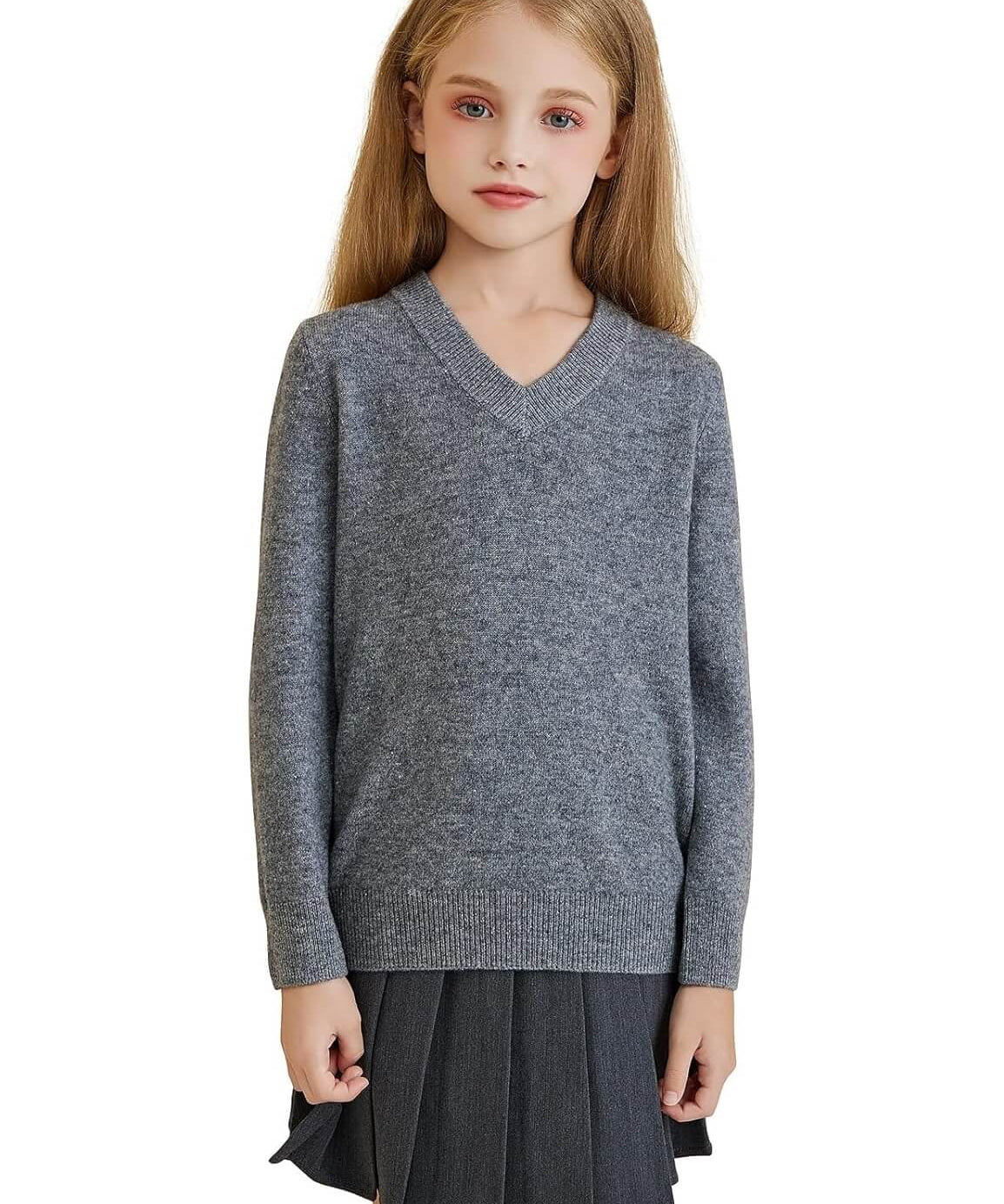 Girls 100% Merino Wool Classic V-Neck Sweater