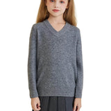 Suéter clássico feminino 100% lã Merino com decote em V