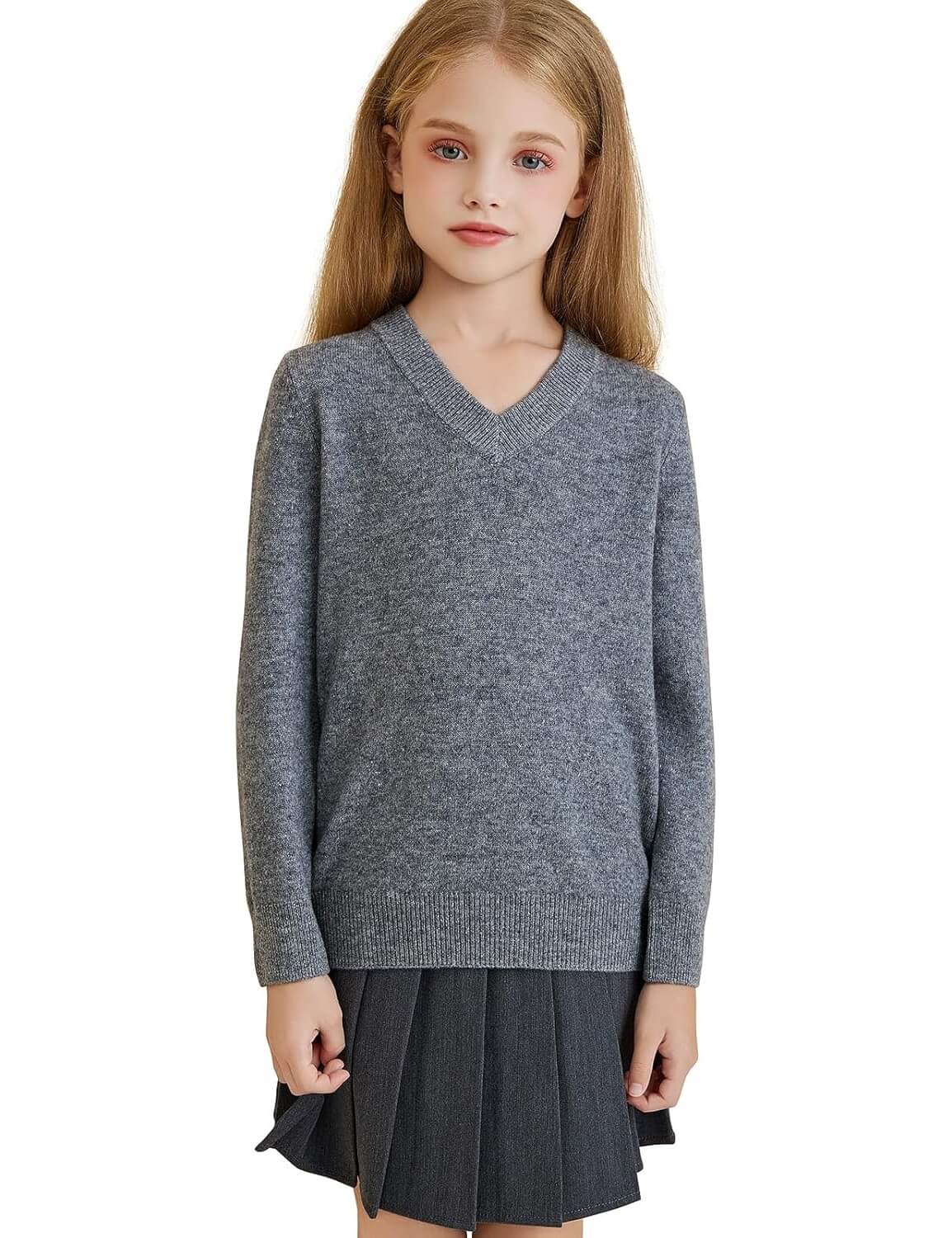 Girls 100% Merino Wool Classic V-Neck Sweater