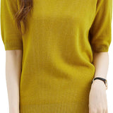 Chanyarn Women's 100% Merino Wool Sweater Crewneck Half Sleeve Tops Lightweight Spring Summer Sweater Knit Pullover