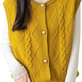 Women's 100% Merino Wool Sweater Vest 2025 Fall Winter Crew Neck Button Down Sleeveless Cable Knit Sweater Vest