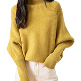 100% Merino Wool Mock Neck Oversized Batwing Sleeve Sweater
