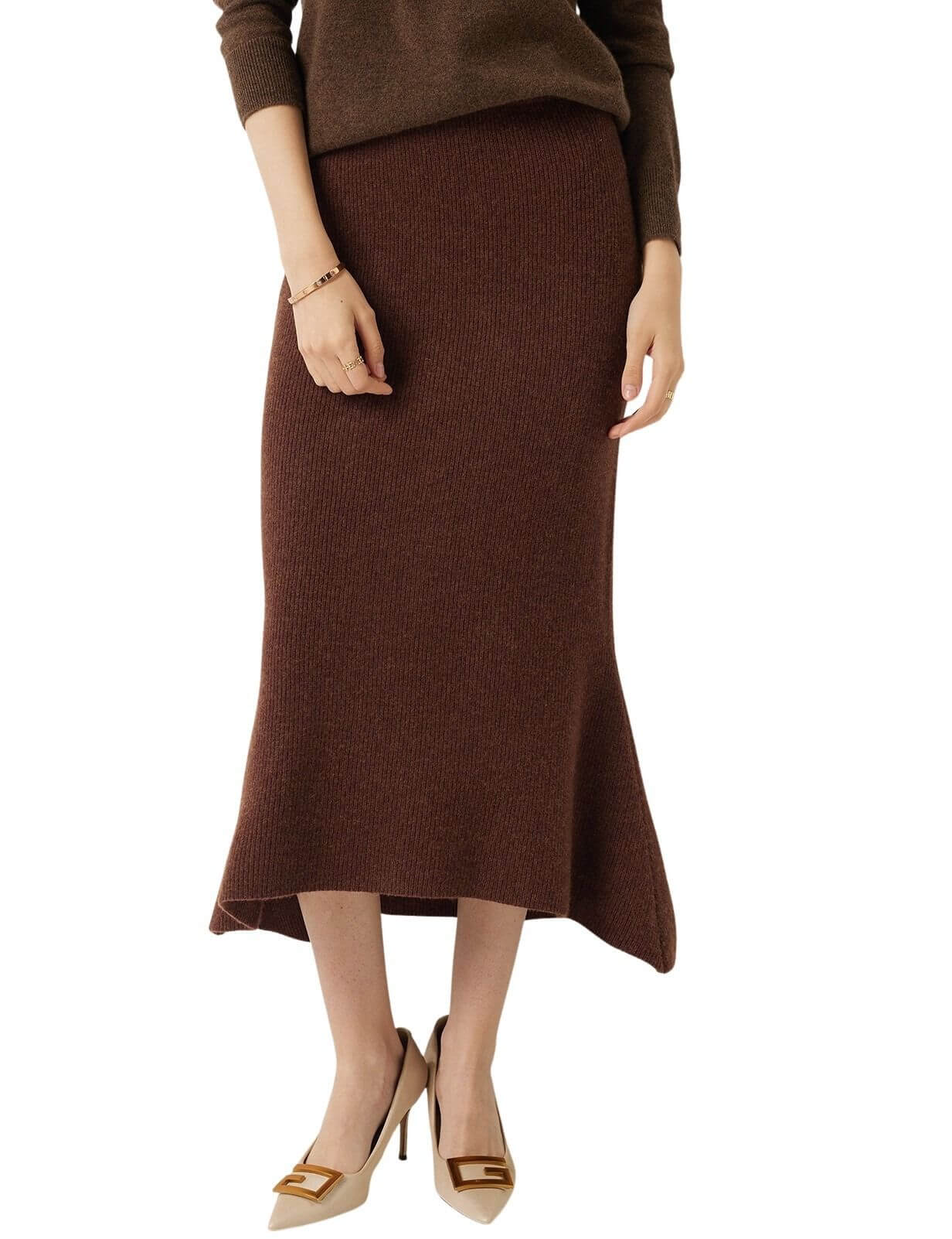 30% Cashmere 70% Merino Wool Knit Fishtail Skirt
