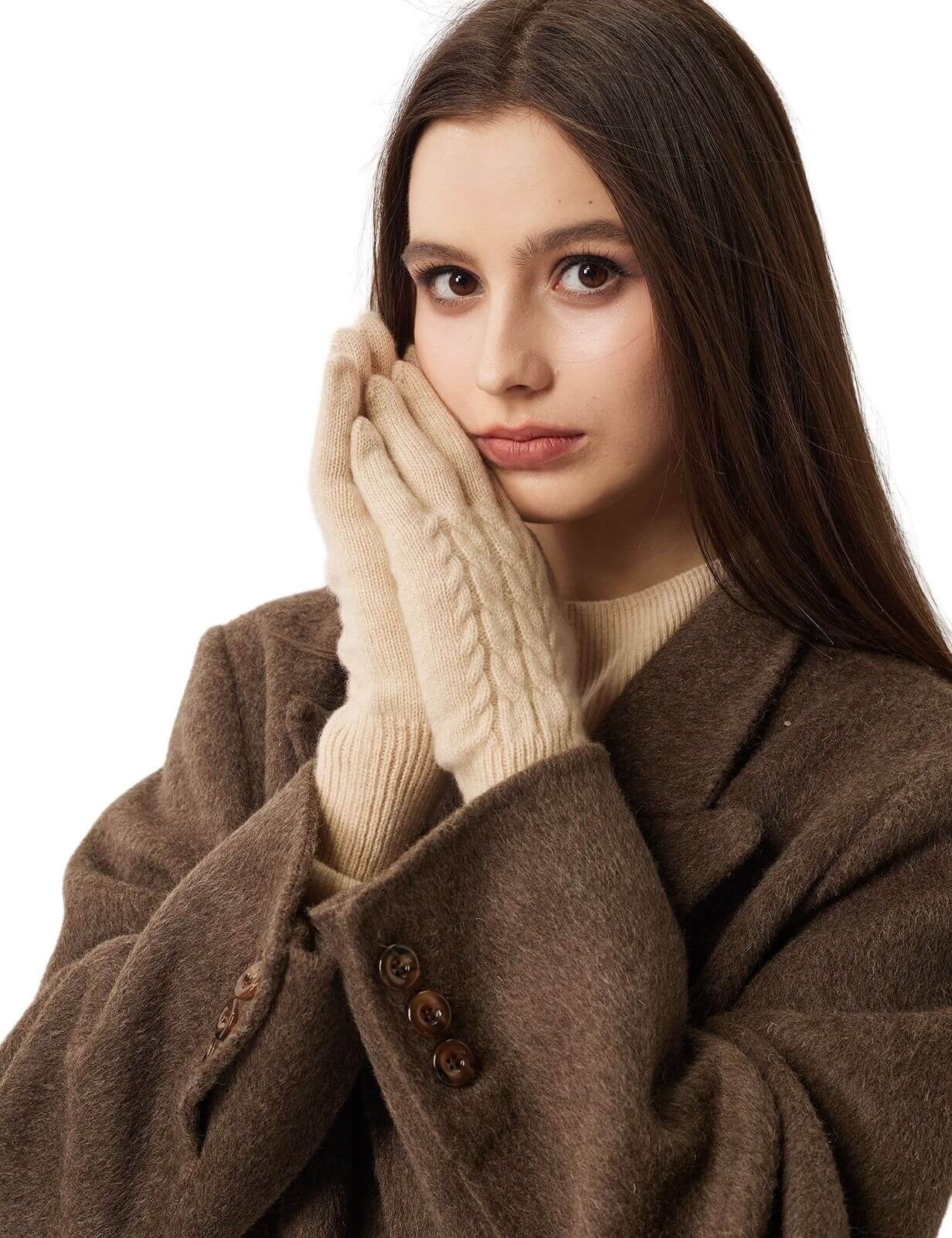 100% Pure Cashmere Gloves Winter Knit Cable Gloves