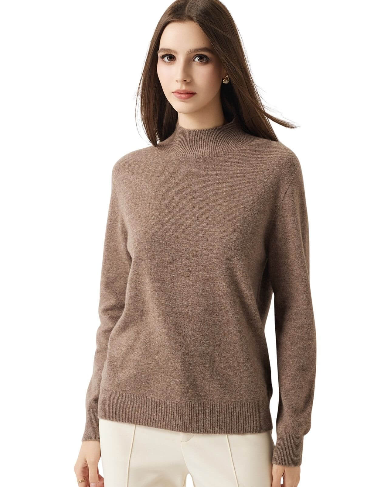 30% Cashmere 70% Merino Wool Seamless Mock Neck Sweater