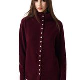 Cardigan de malha 100% lã Merino com gola alta