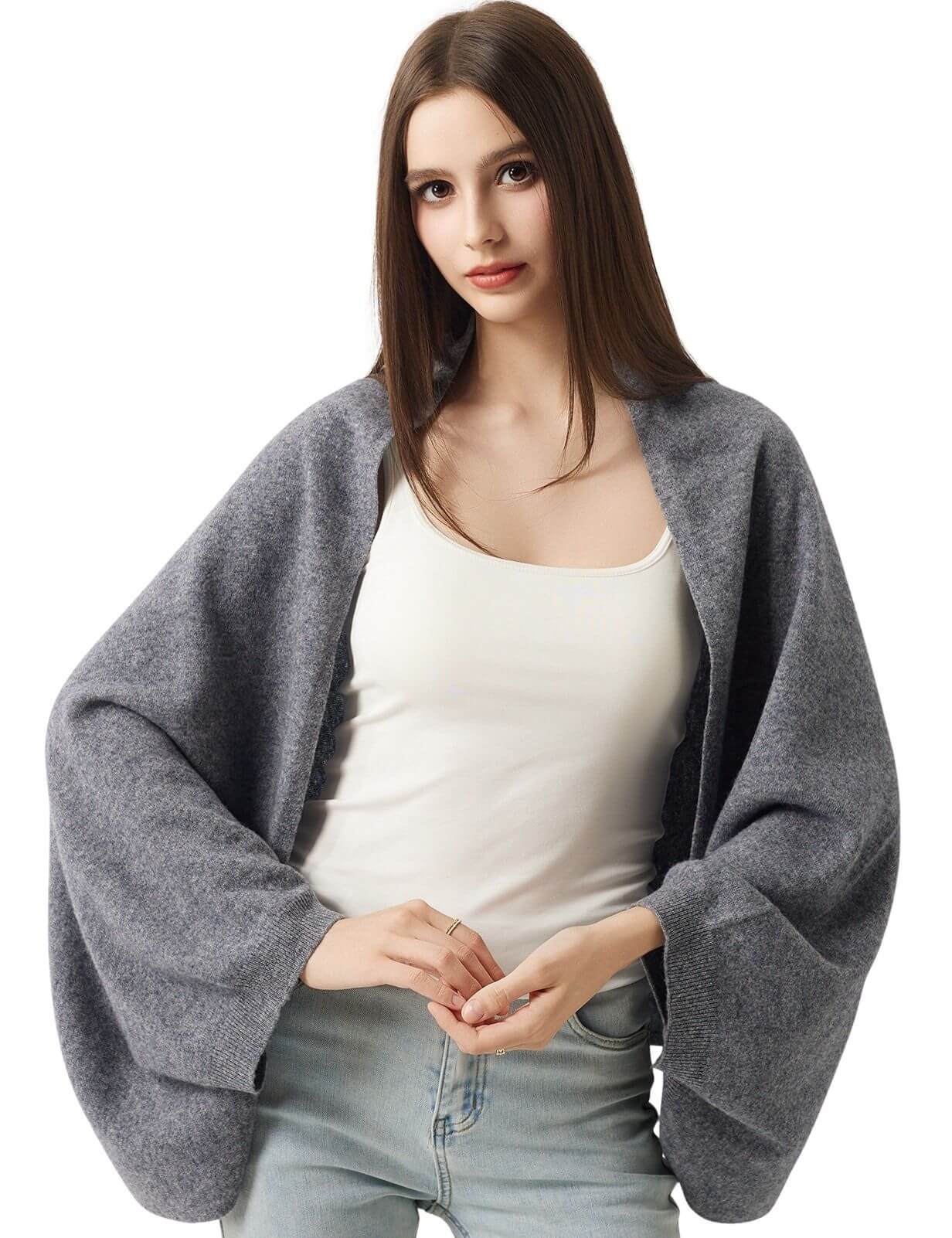 100% Merino Wool Knit Wrap Shawl with Sleeves