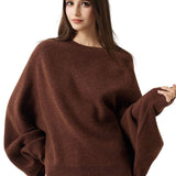 30% Cashmere 70% Merino Wool Batwing Sleeves Crew Neck Sweater