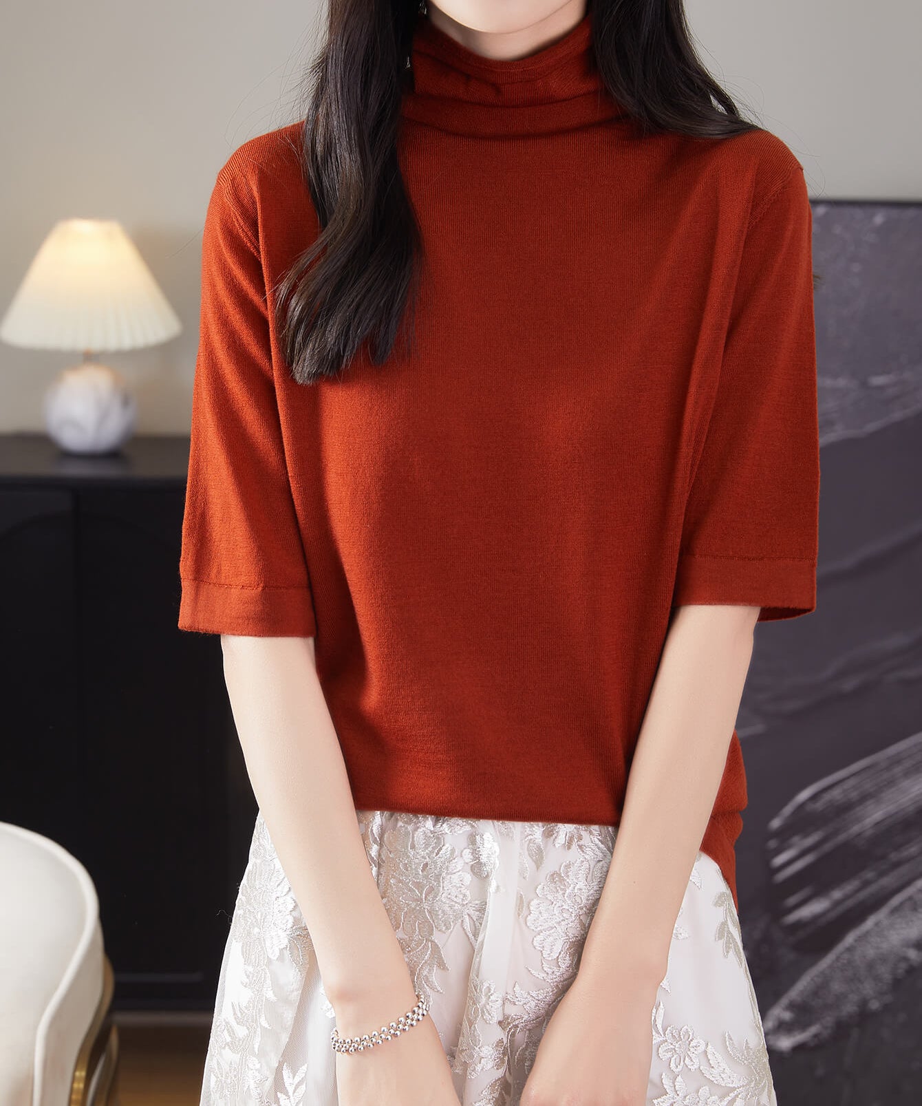 100% Merino Wool Turtleneck Tee Shirt Sweater