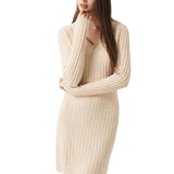 Vestido suéter 100% lã Merino com decote em V