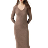 Abito maglione con scollo a V 30% cashmere 70% lana merino
