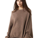 30% Cashmere 70% Merino Wool Batwing Sleeves Crew Neck Sweater