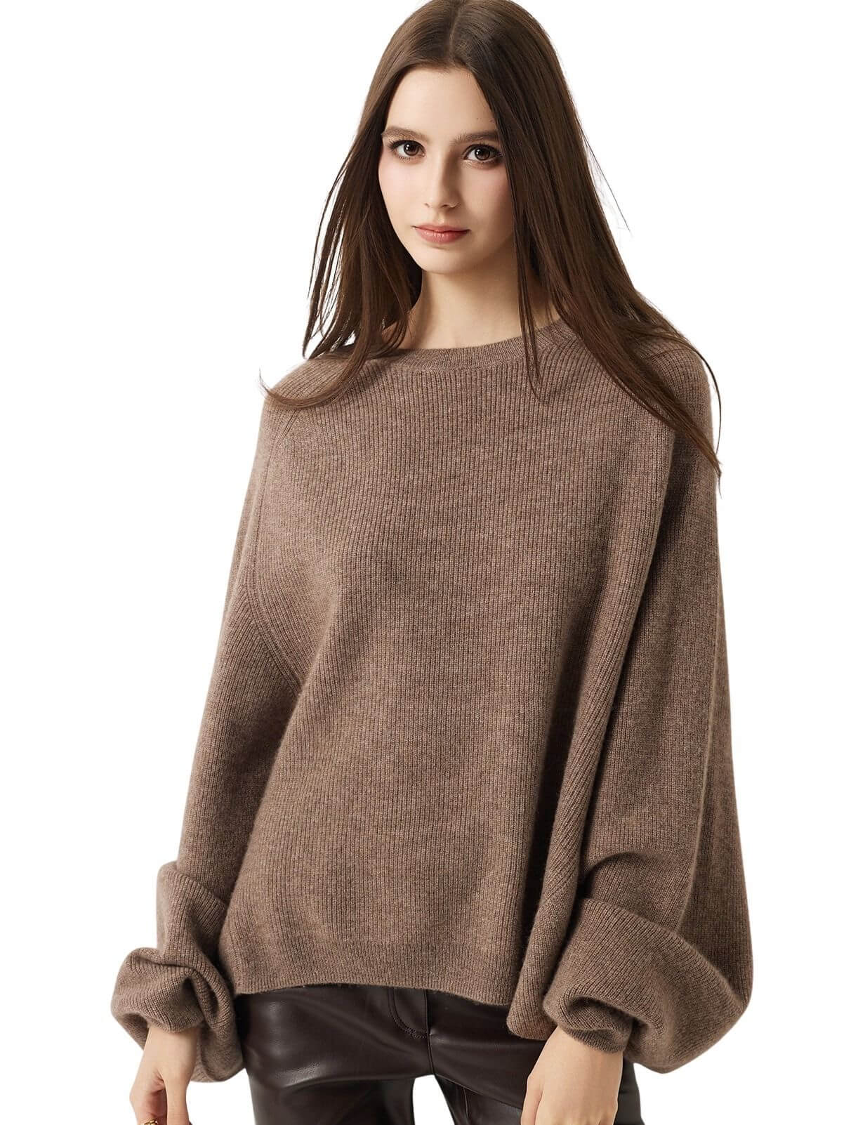 30% Cashmere 70% Merino Wool Batwing Sleeves Crew Neck Sweater