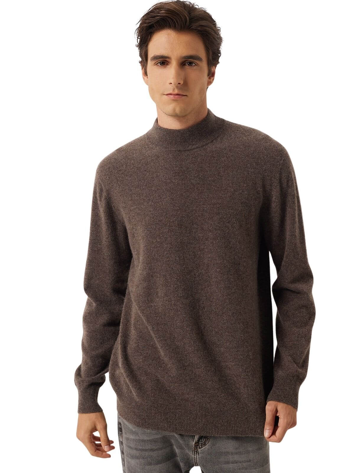100% Cashmere Mock Neck Seamless Knit Sweater