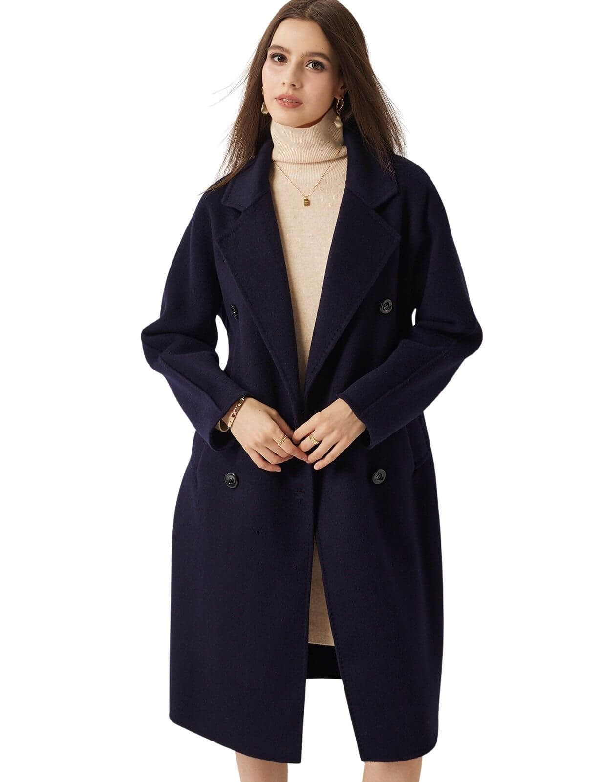 100% Merino Wool Fall Winter Long Pea Coat