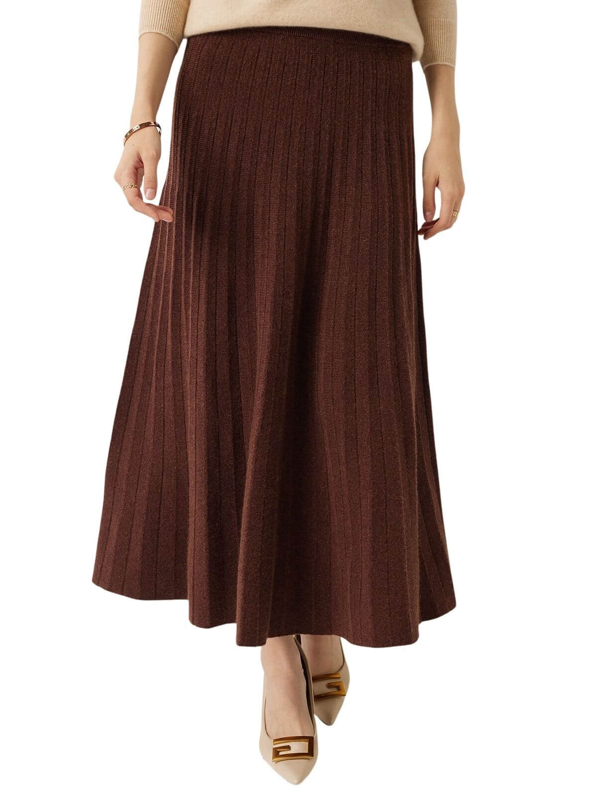 30% Cashmere and 70% Merino Wool Pleated Skirt