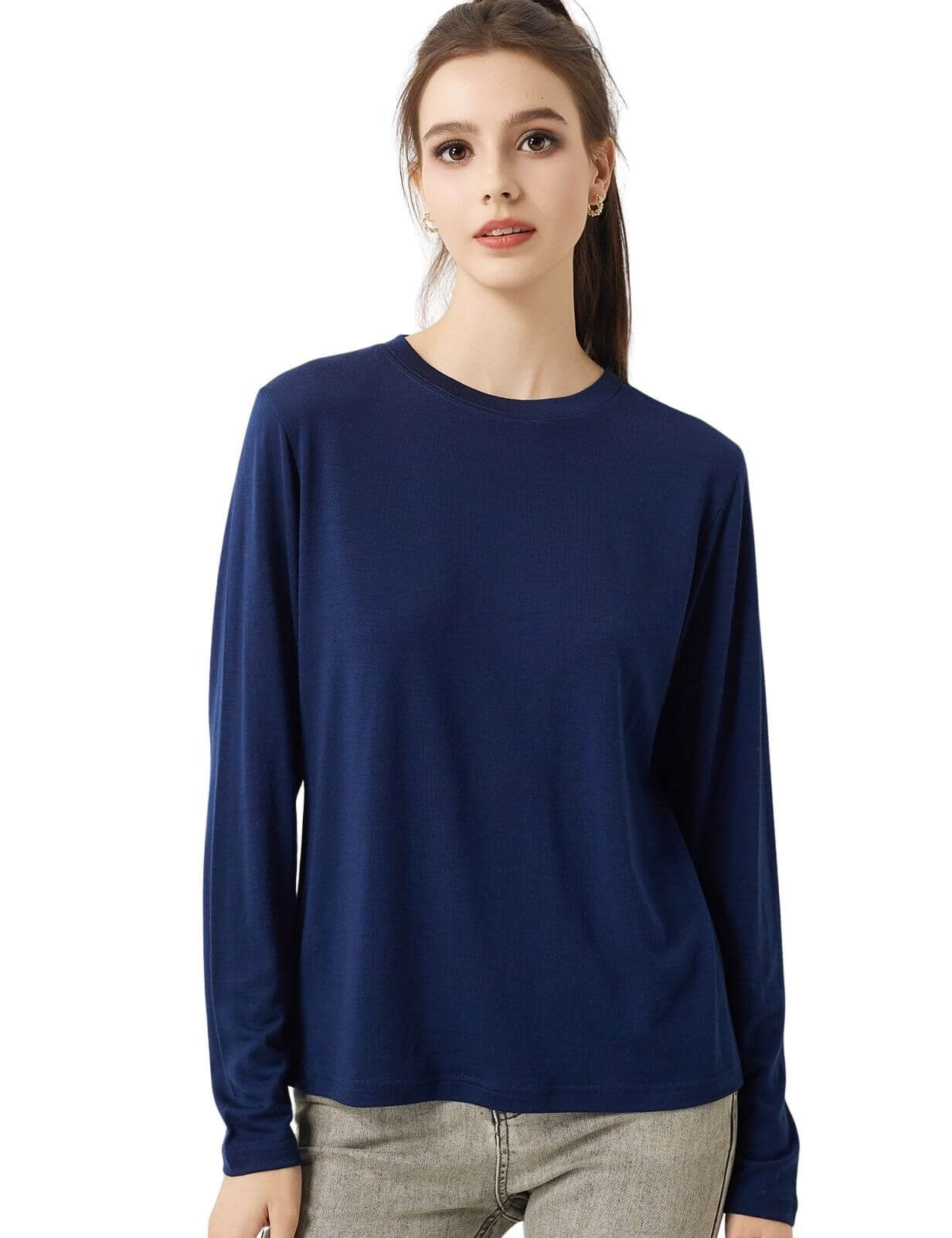 100% Merino Wool Crewneck Long Sleeve Knit Top