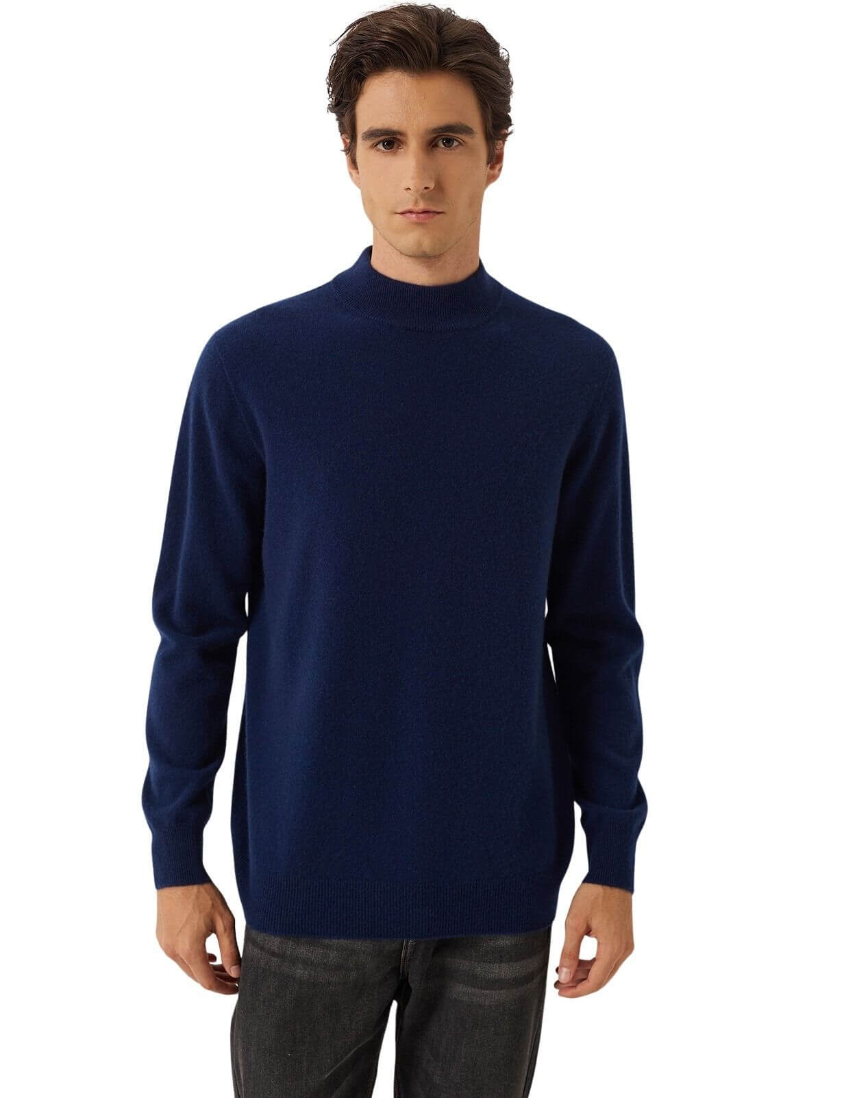 100% Cashmere Mock Neck Seamless Knit Sweater