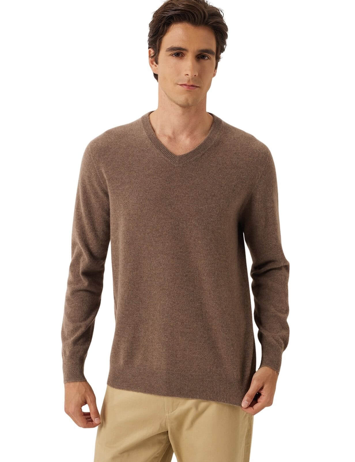 100% Cashmere V Neck Seamless Knit Sweater