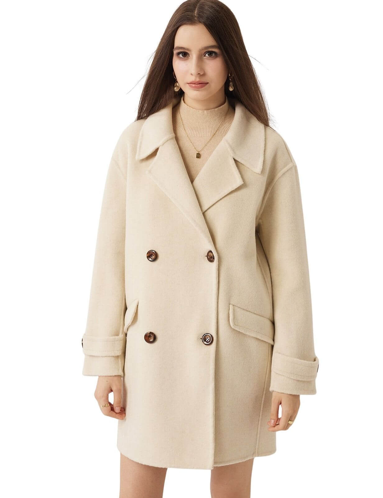 Double-Breasted 100% Merino Wool Mid Pea Coat