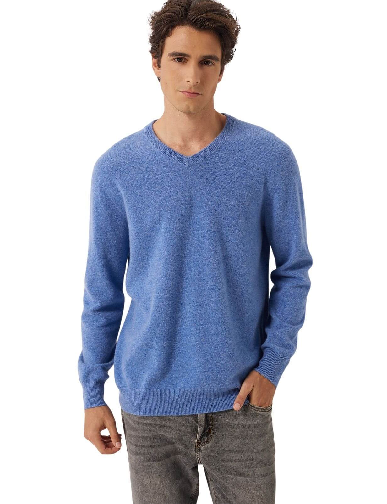 100% Cashmere V Neck Seamless Knit Sweater