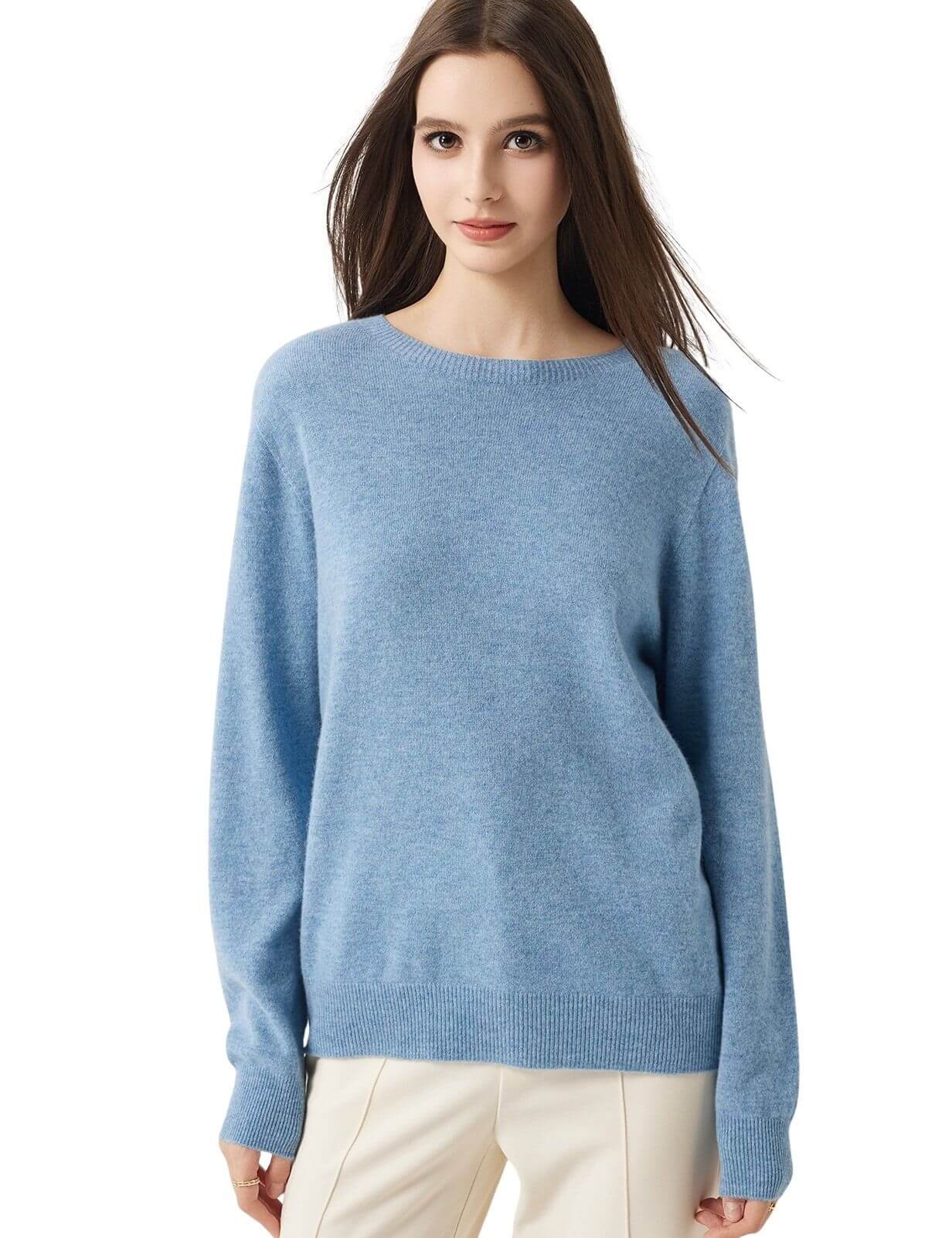 30% Cashmere 70% Merino Wool Seamless Crew Neck Sweater