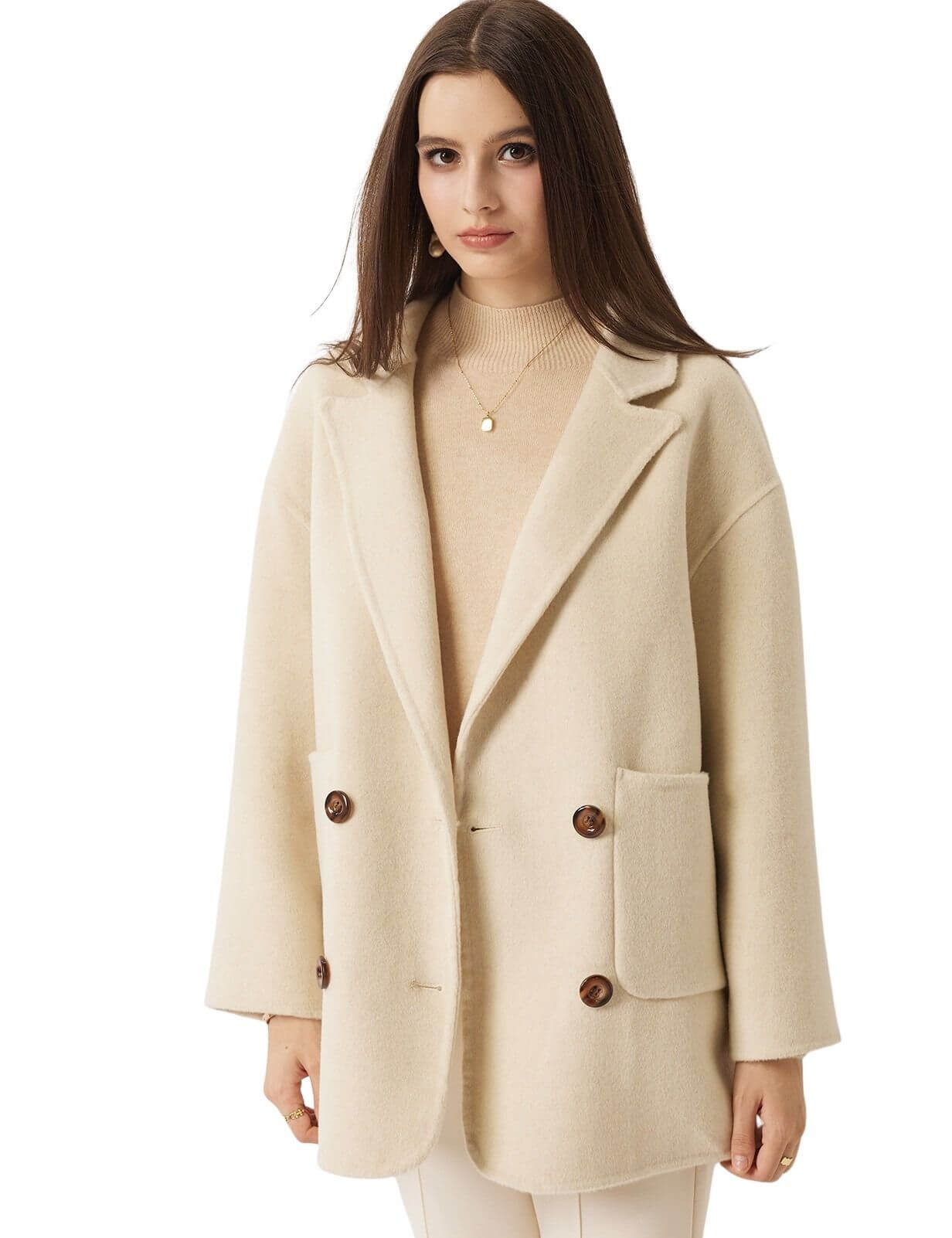 100% Merino Wool Double Breasted Short Coat