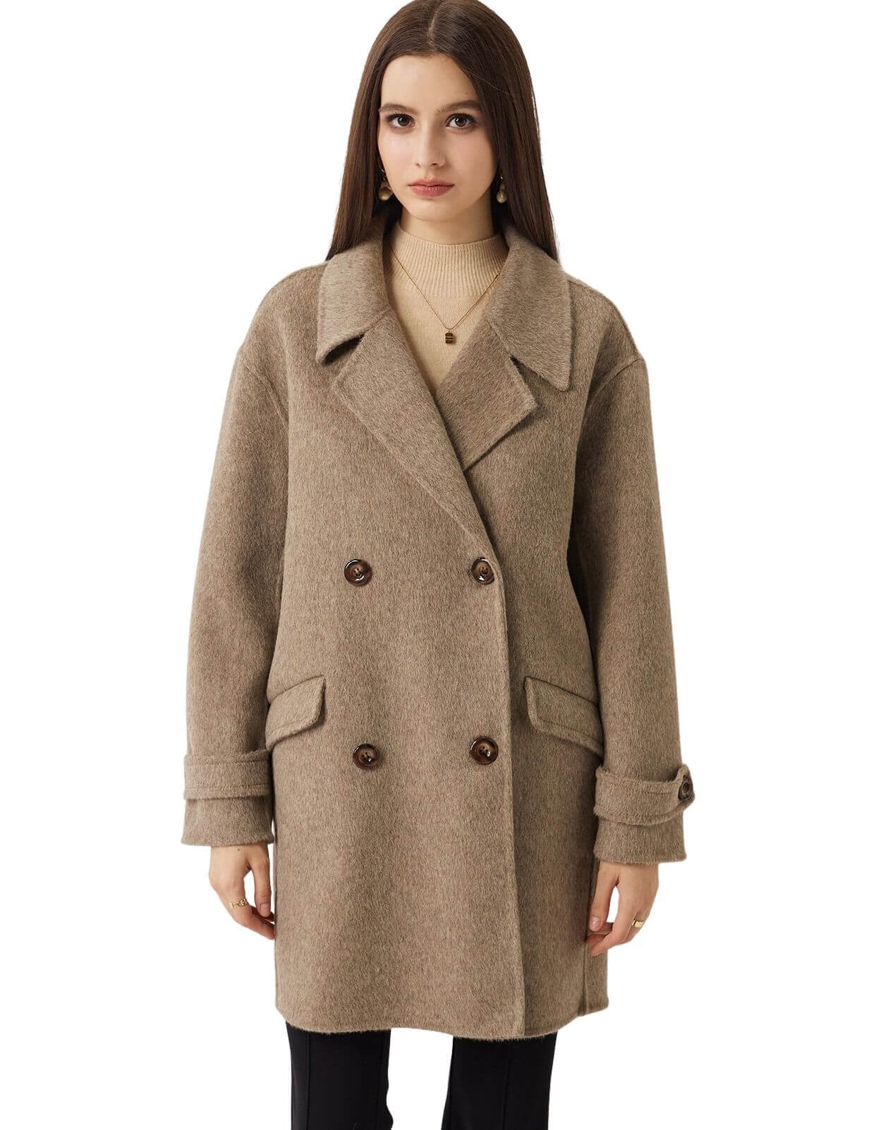 Double-Breasted 100% Merino Wool Mid Pea Coat