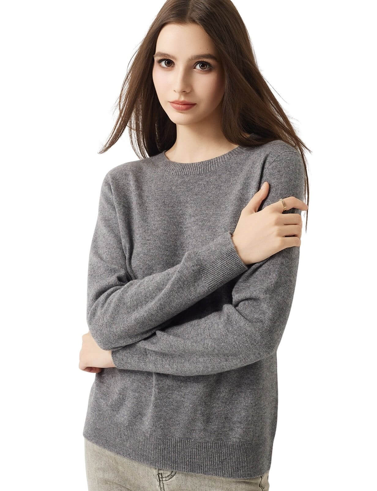 30% Cashmere 70% Merino Wool Seamless Crew Neck Sweater