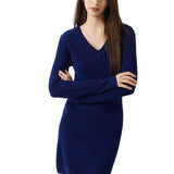 Vestido suéter 100% lã Merino com decote em V