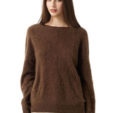 Suéter sem costura 100% lã Merino com gola redonda