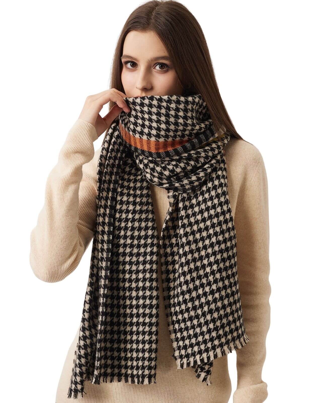 100% Merino Wool Houndstooth Large Shawls and Wraps