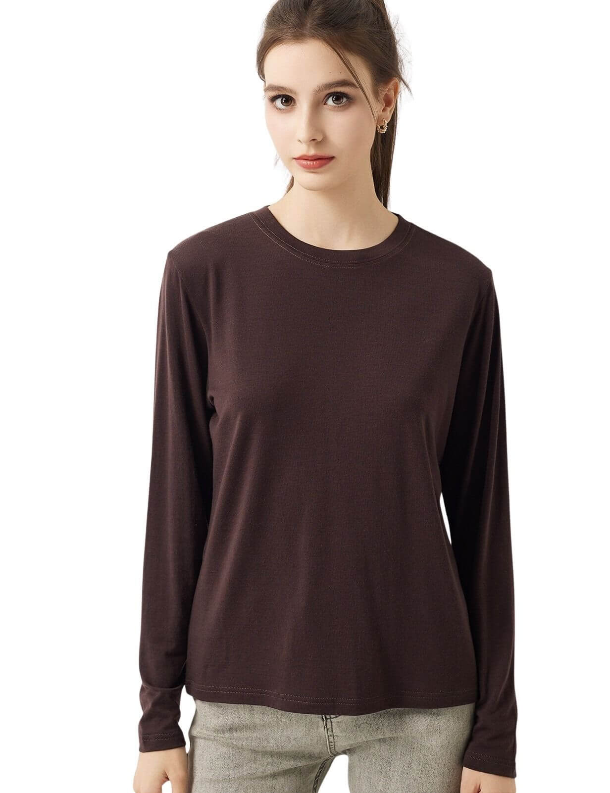 100% Merino Wool Crewneck Long Sleeve Knit Top