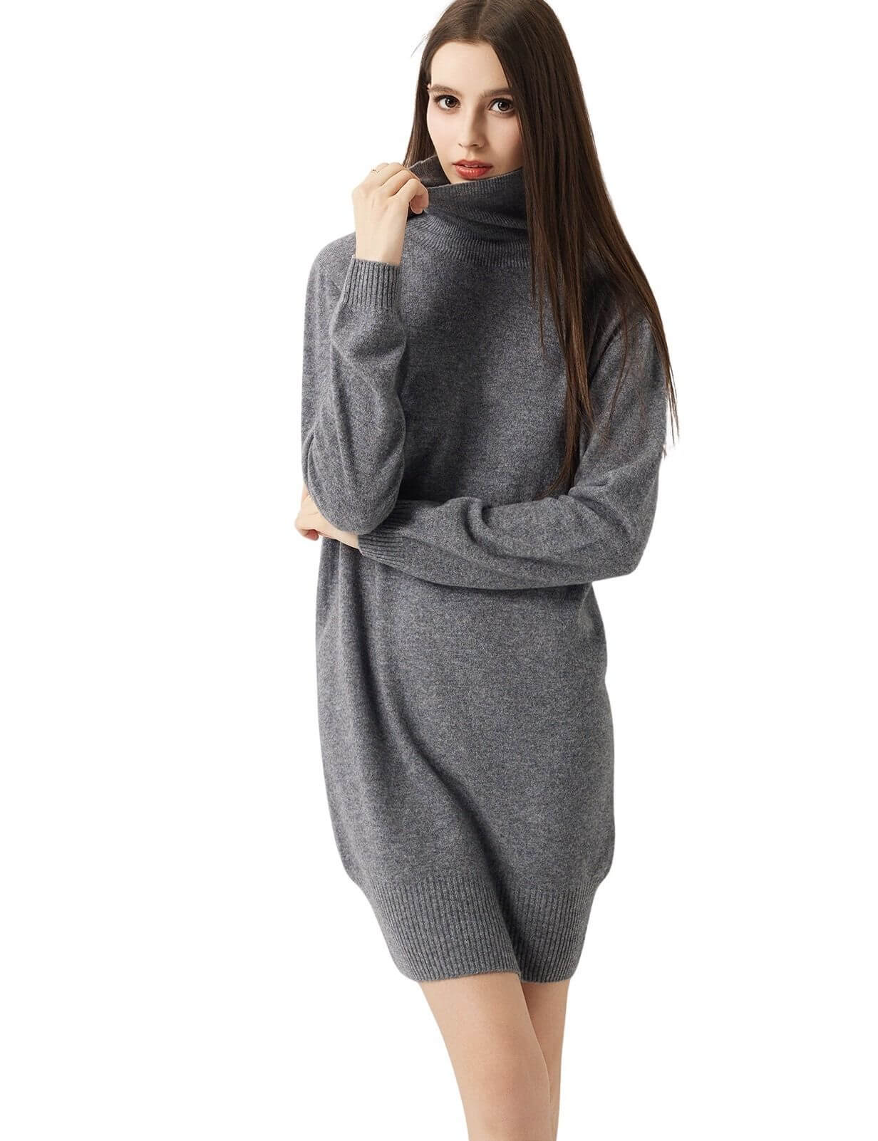 100% Merino Wool Turtleneck Knit Sweater Dress