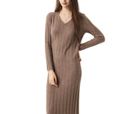 30% Cashmere 70% Merino Wool V-Neck Sweater Dress