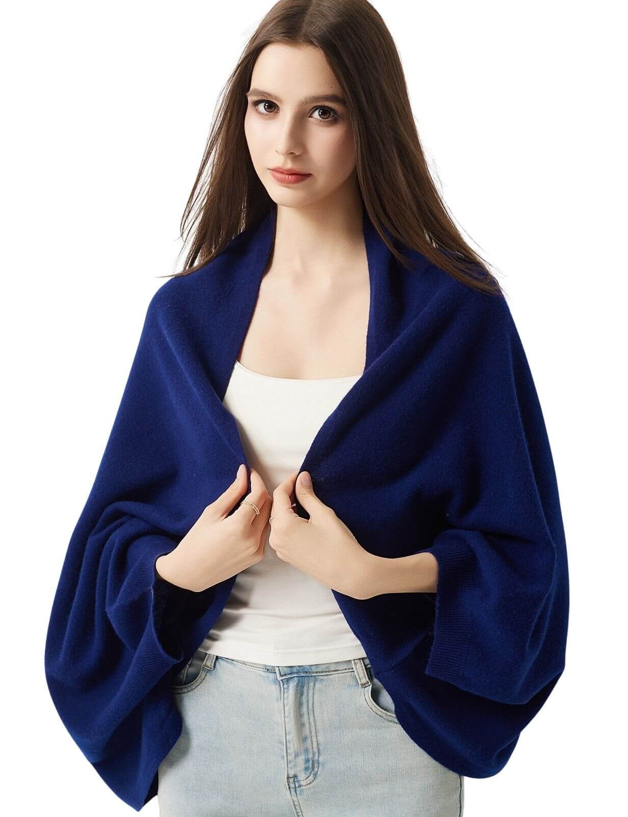 100% Merino Wool Knit Wrap Shawl with Sleeves