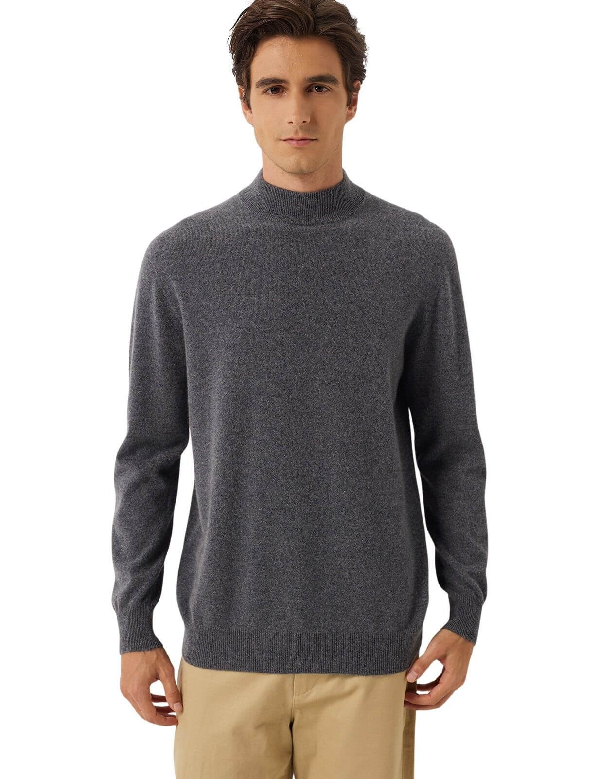100% Cashmere Mock Neck Seamless Knit Sweater