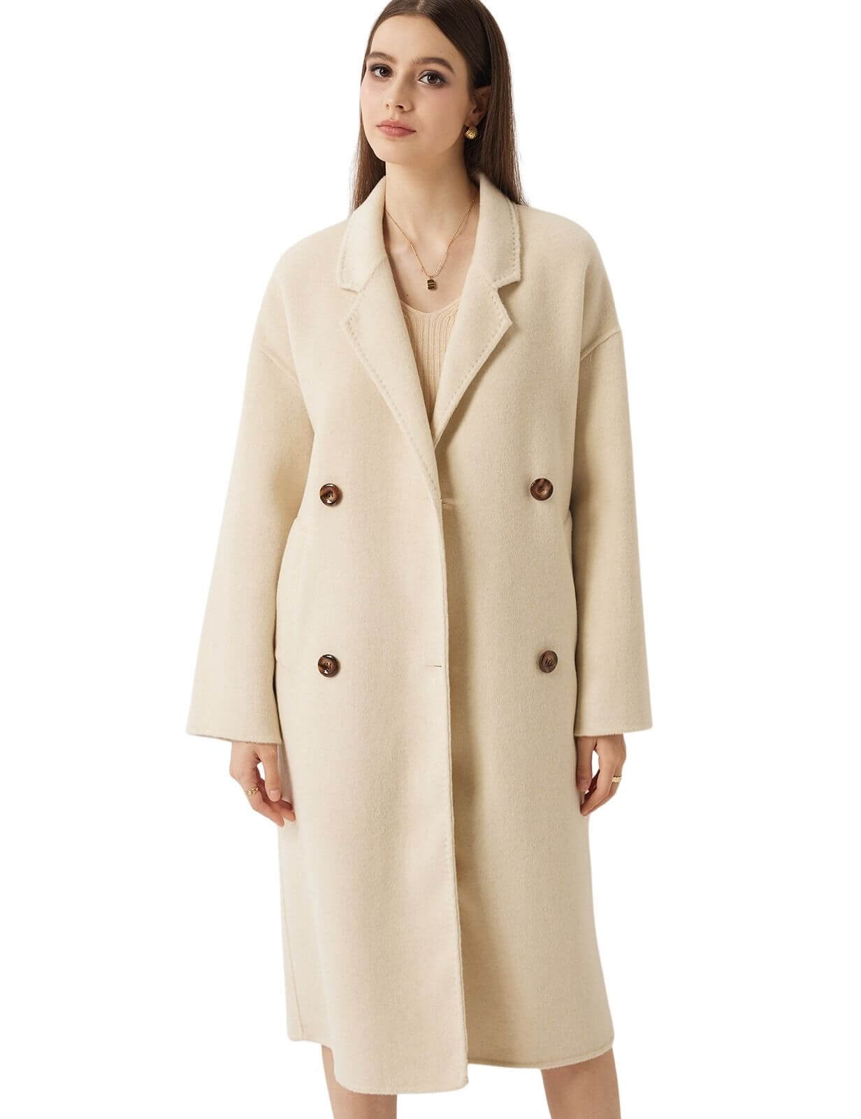 100% Merino Wool Double-Breasted Long Coat