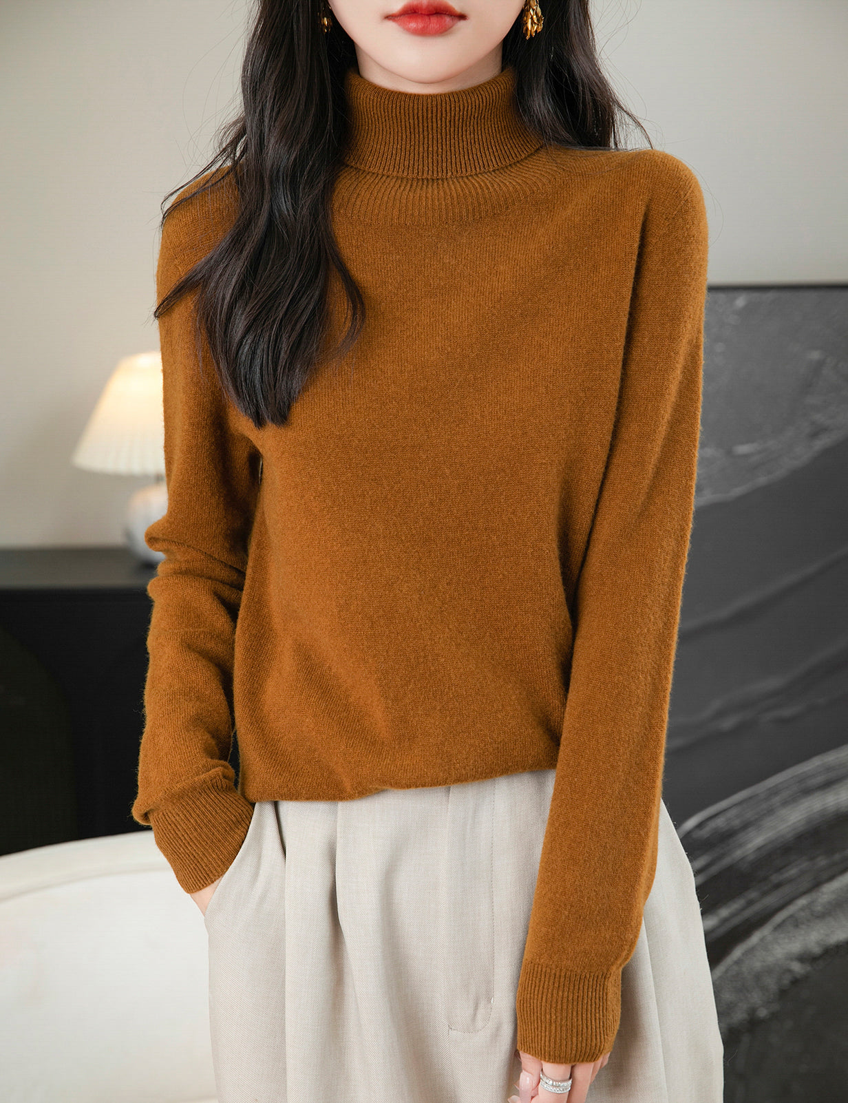 100% Merino Wool Seamless Turtleneck Sweater